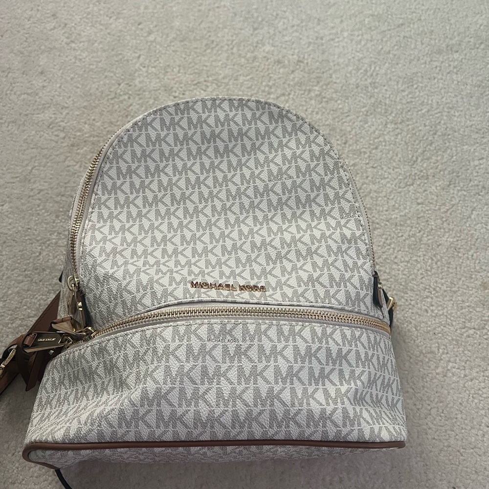 Michael Kors Cream Monogram Backpack with Silver Hardware